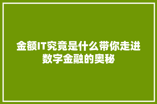 金额IT究竟是什么带你走进数字金融的奥秘 必应SEO