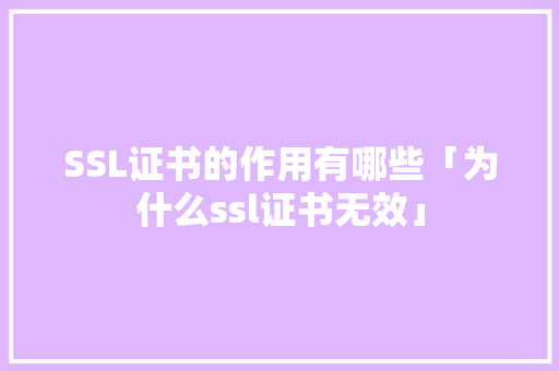 SSL证书的作用有哪些「为什么ssl证书无效」 SSL证书的作用有哪些「为什么ssl证书无效」 必应SEO