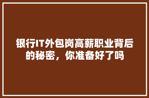 银行IT外包岗高薪职业背后的秘密，你准备好了吗 必应SEO