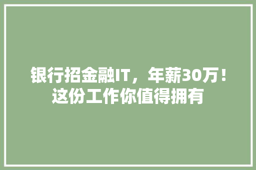 银行招金融IT，年薪30万！这份工作你值得拥有 神马SEO