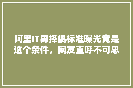 阿里IT男择偶标准曝光竟是这个条件，网友直呼不可思议！ 搜狗SEO