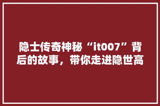 隐士传奇神秘“it007”背后的故事，带你走进隐世高人的神秘世界 搜狗SEO