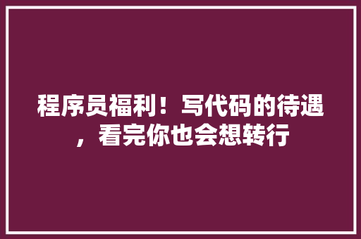 程序员福利！写代码的待遇，看完你也会想转行 GoogleSEO