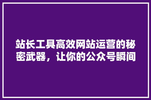站长工具高效网站运营的秘密武器，让你的公众号瞬间爆款！ 神马SEO