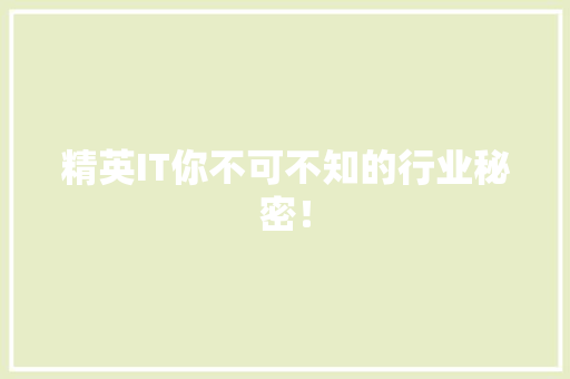精英IT你不可不知的行业秘密！ 神马SEO