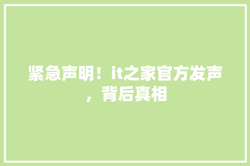 紧急声明！it之家官方发声，背后真相 搜狗SEO