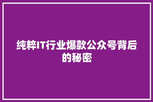 纯粹IT行业爆款公众号背后的秘密 GoogleSEO