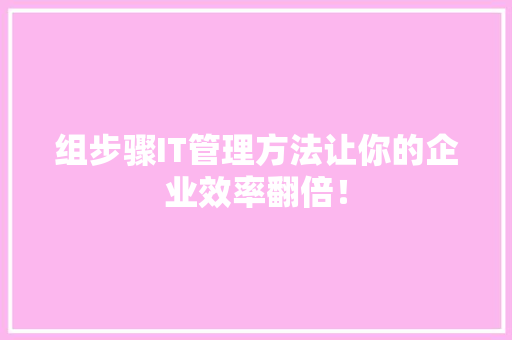 组步骤IT管理方法让你的企业效率翻倍！ 神马SEO