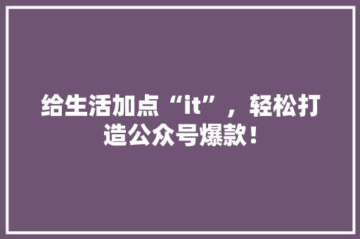 给生活加点“it”，轻松打造公众号爆款！ 神马SEO