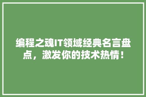 编程之魂IT领域经典名言盘点，激发你的技术热情！ GoogleSEO
