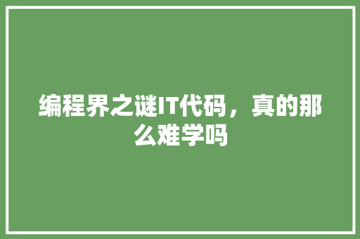 编程界之谜IT代码，真的那么难学吗 神马SEO
