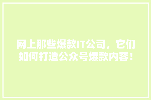 网上那些爆款IT公司，它们如何打造公众号爆款内容！ 搜狗SEO