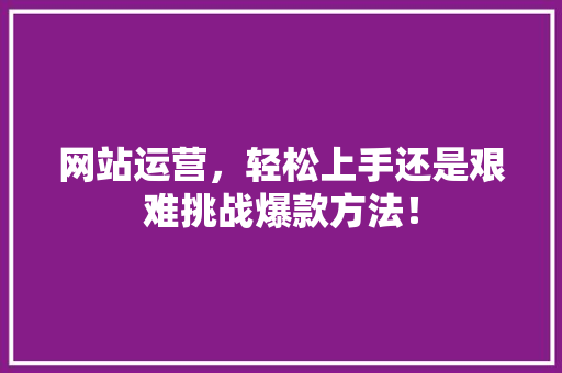 网站运营，轻松上手还是艰难挑战爆款方法！ 必应SEO