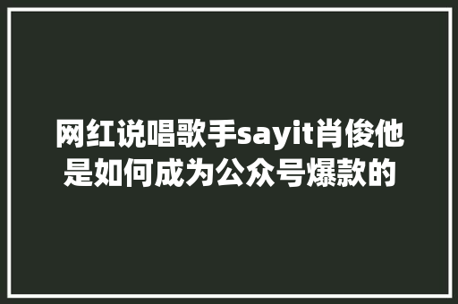 网红说唱歌手sayit肖俊他是如何成为公众号爆款的 搜狗SEO