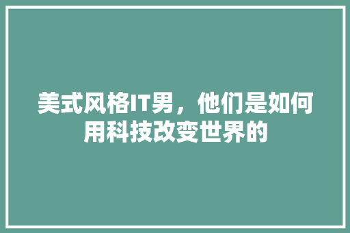 美式风格IT男，他们是如何用科技改变世界的 GoogleSEO