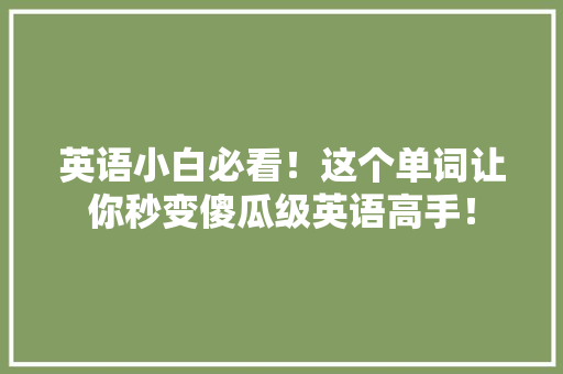 英语小白必看！这个单词让你秒变傻瓜级英语高手！ 百度SEO