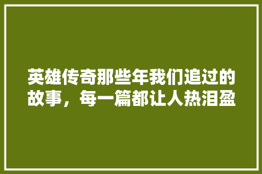 英雄传奇那些年我们追过的故事，每一篇都让人热泪盈眶 搜狗SEO