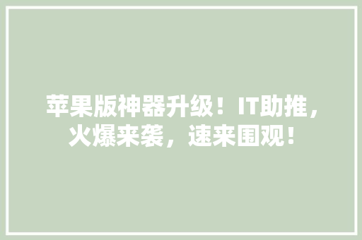 苹果版神器升级！IT助推，火爆来袭，速来围观！ 神马SEO