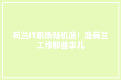 荷兰IT职场新机遇！赴荷兰工作那些事儿 百度SEO