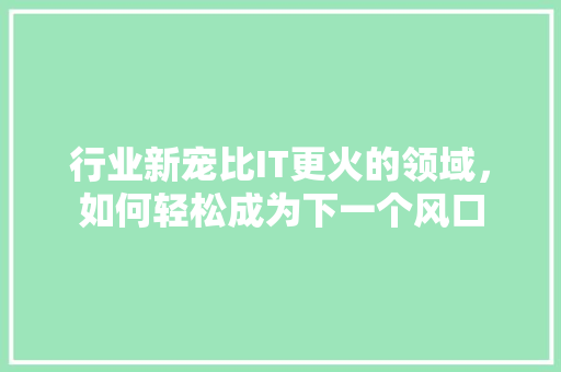 行业新宠比IT更火的领域，如何轻松成为下一个风口 必应SEO