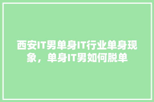 西安IT男单身IT行业单身现象，单身IT男如何脱单 神马SEO