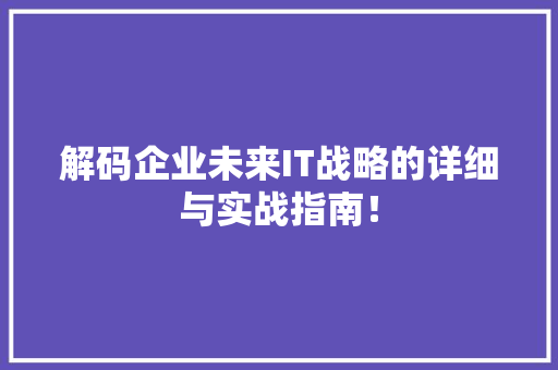 解码企业未来IT战略的详细与实战指南！ 百度SEO