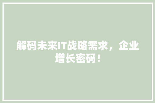 解码未来IT战略需求，企业增长密码！ GoogleSEO