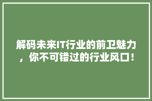 解码未来IT行业的前卫魅力，你不可错过的行业风口！ 搜狗SEO