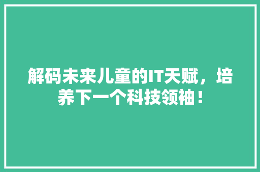 解码未来儿童的IT天赋，培养下一个科技领袖！ GoogleSEO