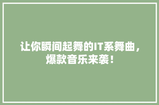让你瞬间起舞的IT系舞曲，爆款音乐来袭！ 神马SEO