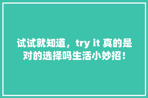 试试就知道，try it 真的是对的选择吗生活小妙招！ 必应SEO