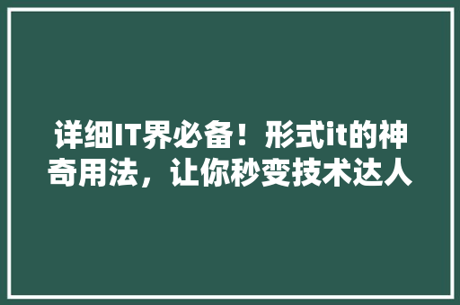 详细IT界必备！形式it的神奇用法，让你秒变技术达人 必应SEO