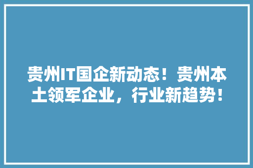 贵州IT国企新动态！贵州本土领军企业，行业新趋势！ 搜狗SEO