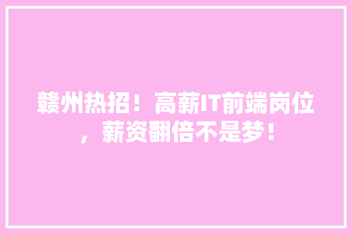 赣州热招！高薪IT前端岗位，薪资翻倍不是梦！ GoogleSEO