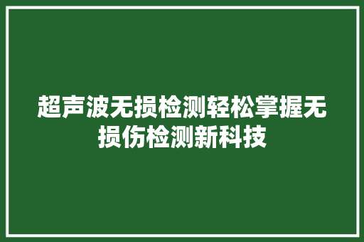 超声波无损检测轻松掌握无损伤检测新科技 神马SEO