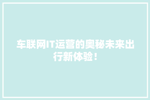 车联网IT运营的奥秘未来出行新体验！ 神马SEO