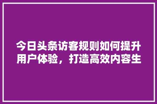 今日头条访客规则如何提升用户体验，打造高效内容生态 GoogleSEO