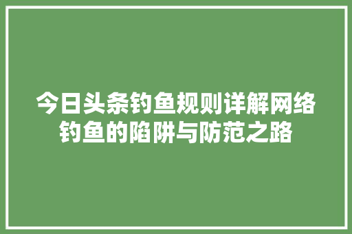 今日头条钓鱼规则详解网络钓鱼的陷阱与防范之路 GoogleSEO