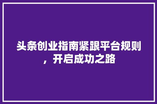 头条创业指南紧跟平台规则，开启成功之路 GoogleSEO