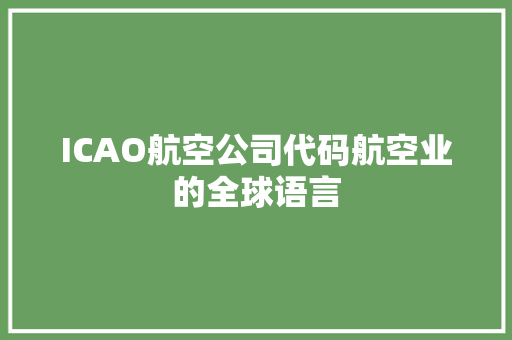 ICAO航空公司代码航空业的全球语言 神马SEO