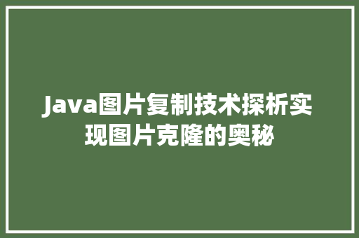 Java图片复制技术探析实现图片克隆的奥秘 GoogleSEO