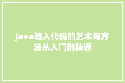 Java输入代码的艺术与方法从入门到精通