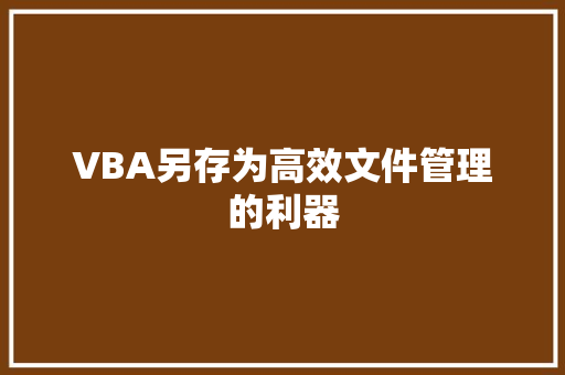 VBA另存为高效文件管理的利器 必应SEO