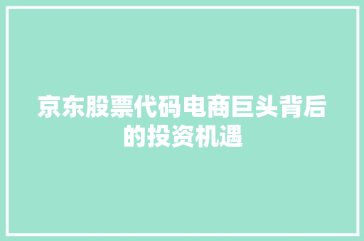 京东股票代码电商巨头背后的投资机遇 GoogleSEO