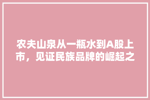 农夫山泉从一瓶水到A股上市，见证民族品牌的崛起之路 百度SEO