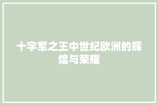 十字军之王中世纪欧洲的辉煌与荣耀 神马SEO