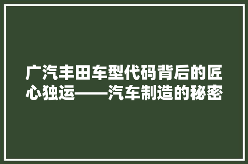 广汽丰田车型代码背后的匠心独运——汽车制造的秘密语言 必应SEO
