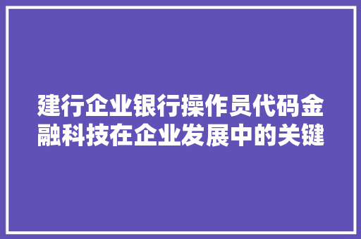 建行企业银行操作员代码金融科技在企业发展中的关键作用 百度SEO