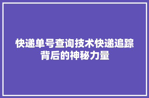 快递单号查询技术快递追踪背后的神秘力量 神马SEO