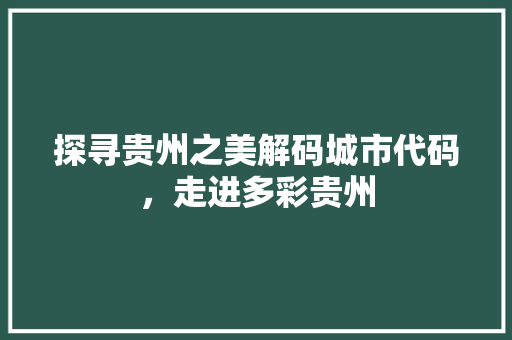 探寻贵州之美解码城市代码，走进多彩贵州 GoogleSEO